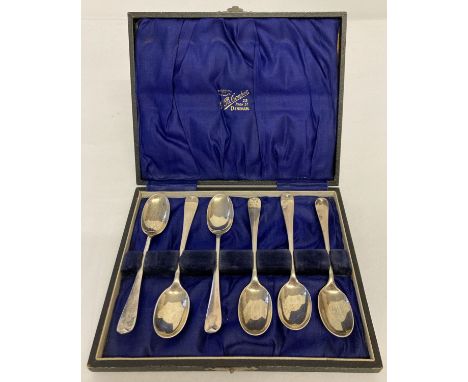 A cased set of 6 antique silver rat tail teaspoons, hallmarked Sheffield, 1919. With William Hutton &amp; sons Makers mark an