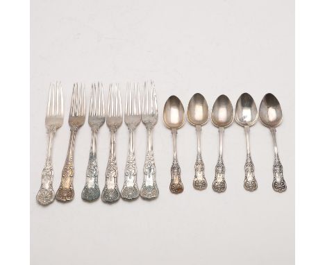 single struck, initialled, by Peter Aitken, Glasgow 1853, together with 5 Victorian dessert forks, initialled, by William Eat