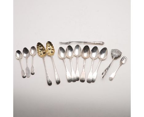 crested, by William Cummins, Dublin 1826, together with a pair of later-decorated berry spoons, a pair of Dutch tongs, a pair
