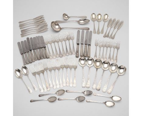 comprising of: 8 table forks 3 tablespoons 11 fish forks 12 fish knives 7 dessert forks 2 dessert spoons 6 ice cream spoons 6