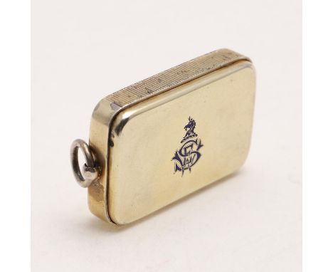 of rounded rectangular form, decorated in royal blue enamel on one side with the badge of 15th The King's Hussars and crested