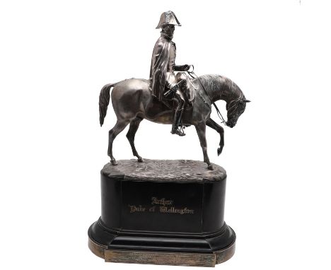 modelled as Arthur Wellesley, 1st Duke of Wellington (1769-1852)*, on horseback with reins in one hand and a telescope in the