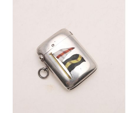 with a suspensory ring, the front decorated with enamel Maritime flags and the reverse inscribed, by William Neale, Sheffield