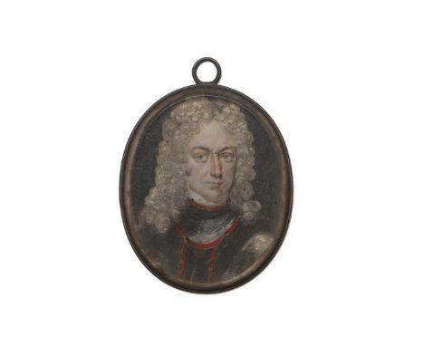 Miniature portrait of a gentleman in armour and wearing a wig, head and shoulders probably on metal; 4 x 3 cm. *Condition: So