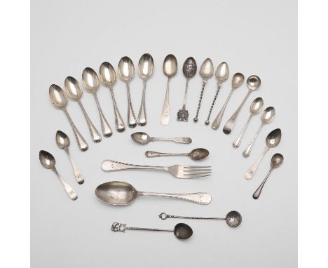 including: 6 Old English Bead Pattern teaspoons, a matching spoon &amp; fork, a small ladle, 3 tea/ coffee spoons, 4 small Fi