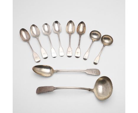 a Victorian Scottish soup ladle, by Millidge &amp; Son, Edinburgh 1868, 3 pairs of West Country provincial tablespoons, by th