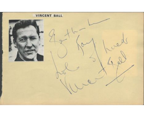 Vincent Ball signed page with photo and name presentation. Vincent Martin Ball OAM (born 4 December 1923) is an Australian re