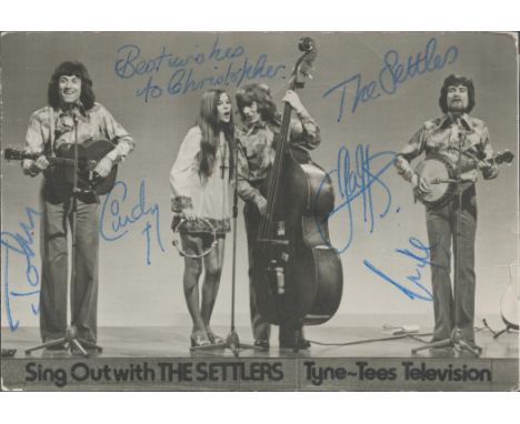 The Settlers 6x4 black and white vintage promo multi-signed promo photo. Signatures include Cindy Kent. The Settlers are an E