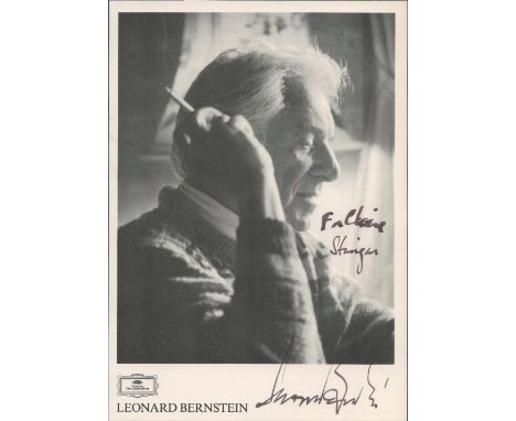 Leonard Bernstein signed and dedicated 6x5 black and white promo photo, made out to Claire. Leonard Bernstein (August 25, 191