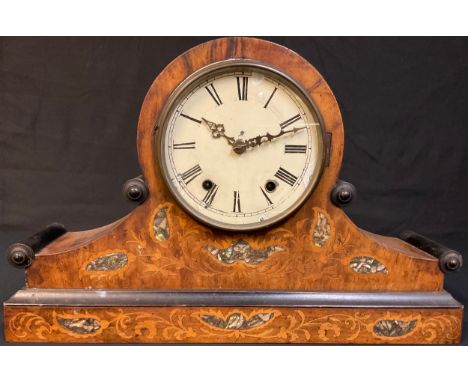 A 19th century marquetry and mother of pearl inlaid mantel clock 