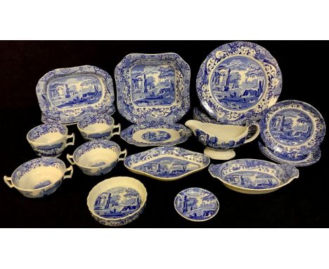 A Spode Blue Italian pattern dinner service, comprising five dinner plates, oval dish, etc 
