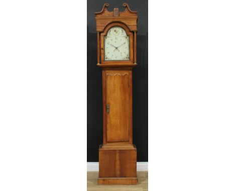 A longcase clock, the dial inscribed in pencil M. Godfrey, Cowbridge, 206.5cm high, 45.5cm wide, 24.5cm deep 