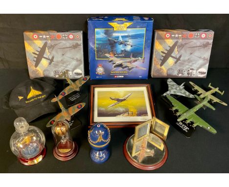Aviation Interest - Corgi, Atlas and other model aeroplanes; Mayflower glass; Vulcan cap and badge;  a pair of Sheffield plat