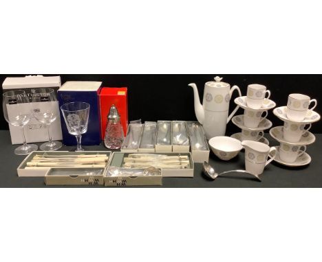 A Spode Gothic coffee service, fos six;  Dartington crystal glasses;  others, Brieley;  Walker and Hall flatware 