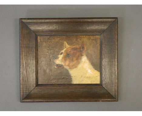 An oil on canvas fragment, portrait of a Jack Russell, 8" x 6½" 