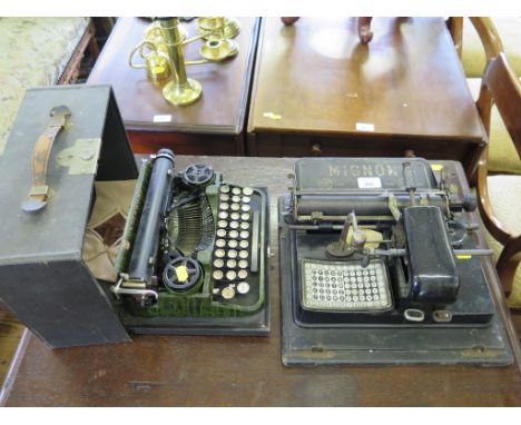 An AEG Berlin Mignon typewriter, and an Underwood green metal typewriter (2)