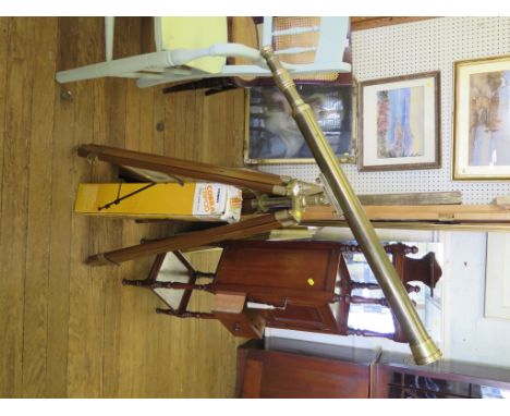 A brass telescope on adjustable tripod stand, 100cm long, 7cm diameter, and a Cobra camera tripod (2)