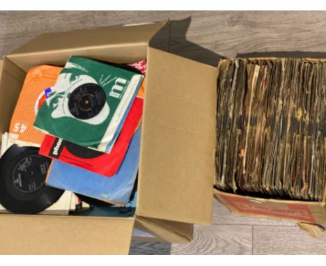 Two boxes full of vintage 45s records