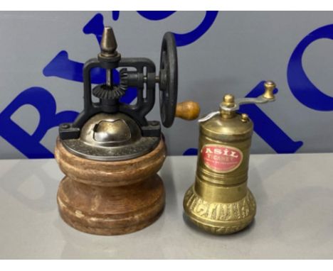 2x vintage coffee grinders includes Brass “Asil Ticaret”