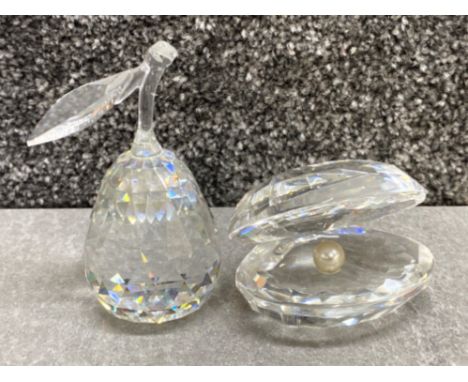 2x large Swarovski Crystal glass ornaments “pear &amp; clam with Pearl” both with original boxes