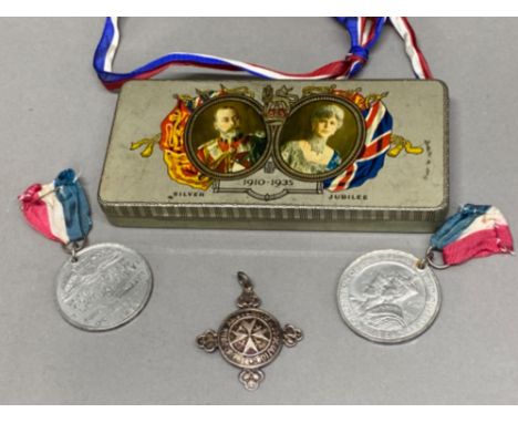 Hallmarked Birmingham silver St. John Ambulance association medal together with 2x commemorative medals, all housed in a vint