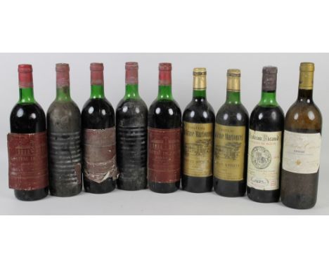 Vintage Wine: five bottles of Chateau de Lagorce, Bordeaux, 1973, (two missing labels), two bottles of Chateau La Grave Marto