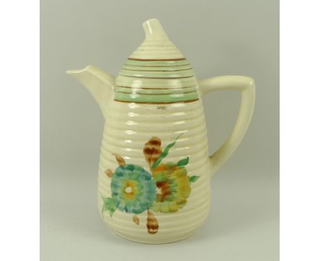 A Clarice Cliff pottery part coffee service, Lynton shape, decorated in the Honeydew pattern, comprising coffee pot, five cup
