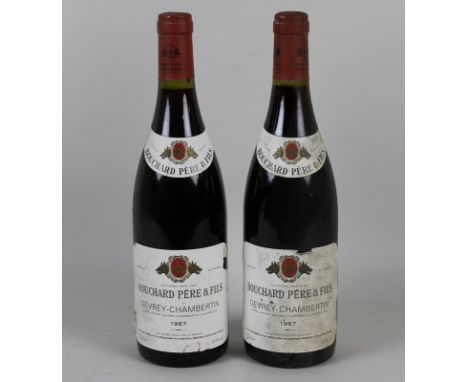 Vintage Wine: two bottles of Gevry-Chambertin, Bouchard Pere et Fils, Cote d'Or, 1987, U: 1cm and 1cm. (2)
Provenance: From t