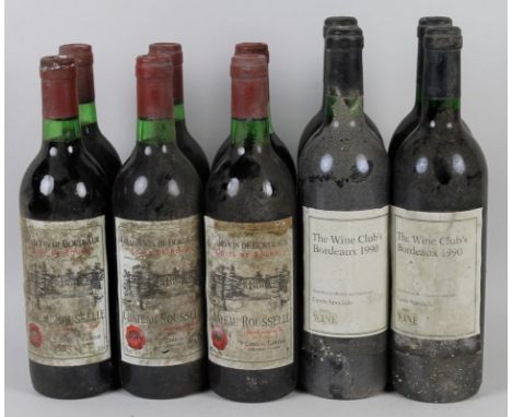 Vintage Wine: six bottles of Chateau Rousselle, Grand Vin de Bordeaux, Cotes de Bourg, 1982, and four bottles of The Wine Clu