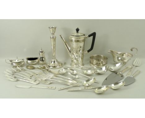 A group of silver and plated wares, comprising a pair of Victorian silver sugar tongs, Charles Boyton (II), London 1866, a si