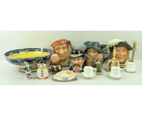 A quantity of ceramics, comprising four Royal Doulton character jugs, Doc Holliday D6731, Blacksmith D6571, Aramis D6441, and