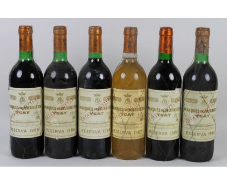 Vintage Wine: five bottles of Marques de Murrieta, Ygay, Rioja Tinto, Reserva 1988, U: base neck or better, and a bottle of M