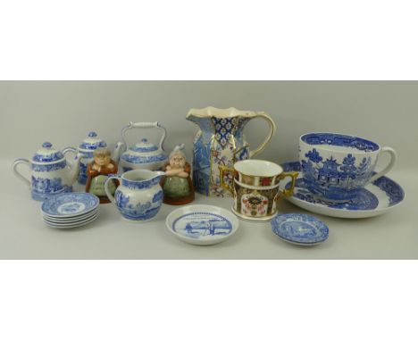 A quantity of ceramics, comprising a Royal Crown Derby loving cup, no 1128, Royal Doulton salt and pepper shaker 'Toil for Me
