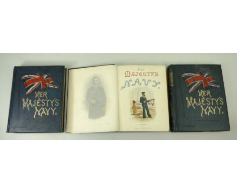 Charles Rathbone Low; Her Majesty's Navy, first edition, 3 vols, 4to, gilt tooled blue cloth, published by Virtue & Co, Londo