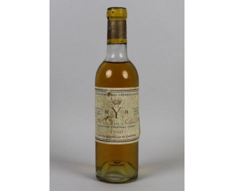Vintage Wine: a half bottle of Chateau d'Yquem, 'Y' Ygrec, de-Lur-Saluces, Bordeaux Superieur, 1960, U: top shoulder.
Provena
