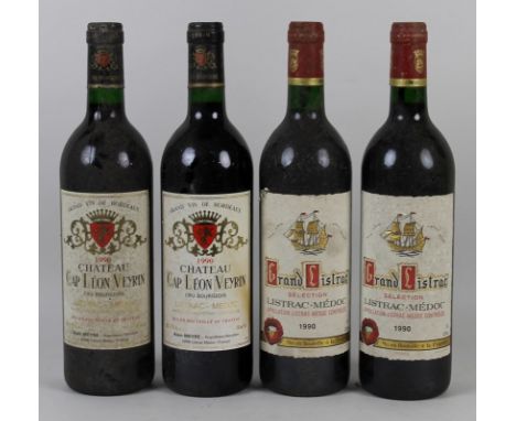 Vintage Wine: two bottles of Chateau Cap Leon Veyrin, Cru Bourgeois, Grand Vin de Bordeaux, Listrac-Medoc, 1990, and two bott