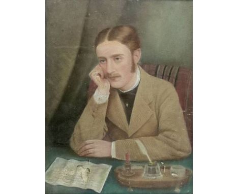 Scottish School (19th century): a portrait of a gentleman seated in contemplation, pastel and watercolour on canvas, 69.5 by 