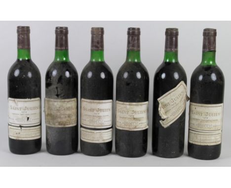 Vintage Wine: six bottles of Saint Julien, 1974, bottled by Bolter, Schneider & Cie, Bordeaux, U: all mid shoulder or better.