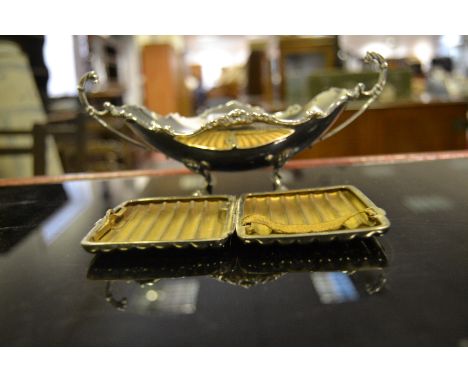 A Greek  silver coloured sweetmeat basket; a  cigarette case (2)