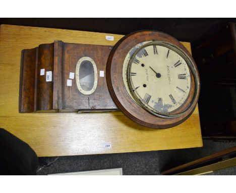 A Victorian burr walnut drop pendulum wall clock, the enamel dial marked R Helliwell, Buxton (faults)