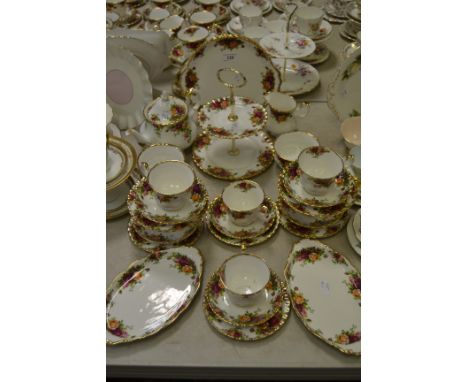 Royal Albert Old Country Roses - tea for six, comprising of teapot, sugar bowls, milk jug, cake stand, bread and butter plate