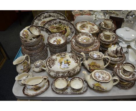 A Royal Worcester Group Palissy Game series dinner and tea service for twelve including soup tureen, serving dishes, teapot, 