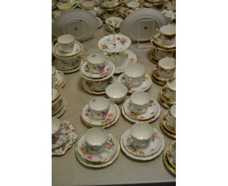 Royal Crown Derby Derby Posies Pattern - six cups, saucers, side plates, cake stand; breakfast cup and saucer, sugar bowl 