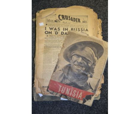 WWII Interest - Crusader newspaper sections throughout 1940; The army of war Tunisia magazine; a Daily Telegraph atlas of the
