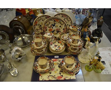 Masons Mandalay - including dessert bowls, side plates, cups and saucers, sugar bowl and cover, ginger jar and cover, jug;   