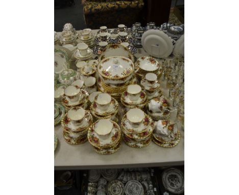 Royal Albert Old Country Roses - a tureen and cover, dinner plates, dessert bowls, soup dishes, cups and saucers, side plates