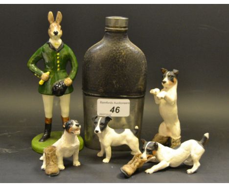 An R Gray and Sons Ltd, Aldrige figure of a hare in hunting attire; fair model short haired Jack Russell; a James Dixon and S