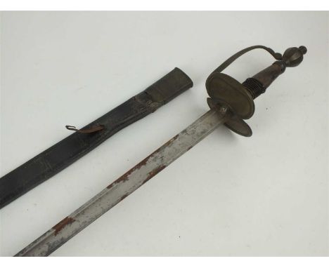 A British Infantry 1786 pattern sword, with a brass fixed double-shell guard, knuckle bow, chamfered urn-shaped pommel and sw