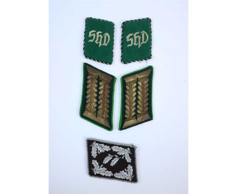 A pair of German Third Reich Luftschutz Security and Assistance Service Enlisted collar tabs together with a single Oberfores