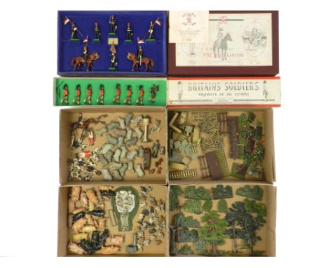 130+ Britains post-war figures; some boxed. Modern Britains boxed set 5392 9th/12th Royal Lancers comprising six marching fig